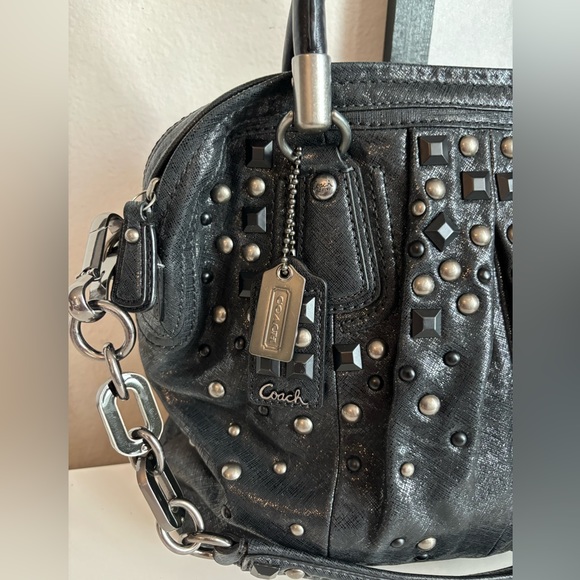 COACH LIMITED EDITION"KRISTIN" GUNMETAL STUDDED PLEATED LEATHER HANDBAG 15360 - Picture 3 of 9